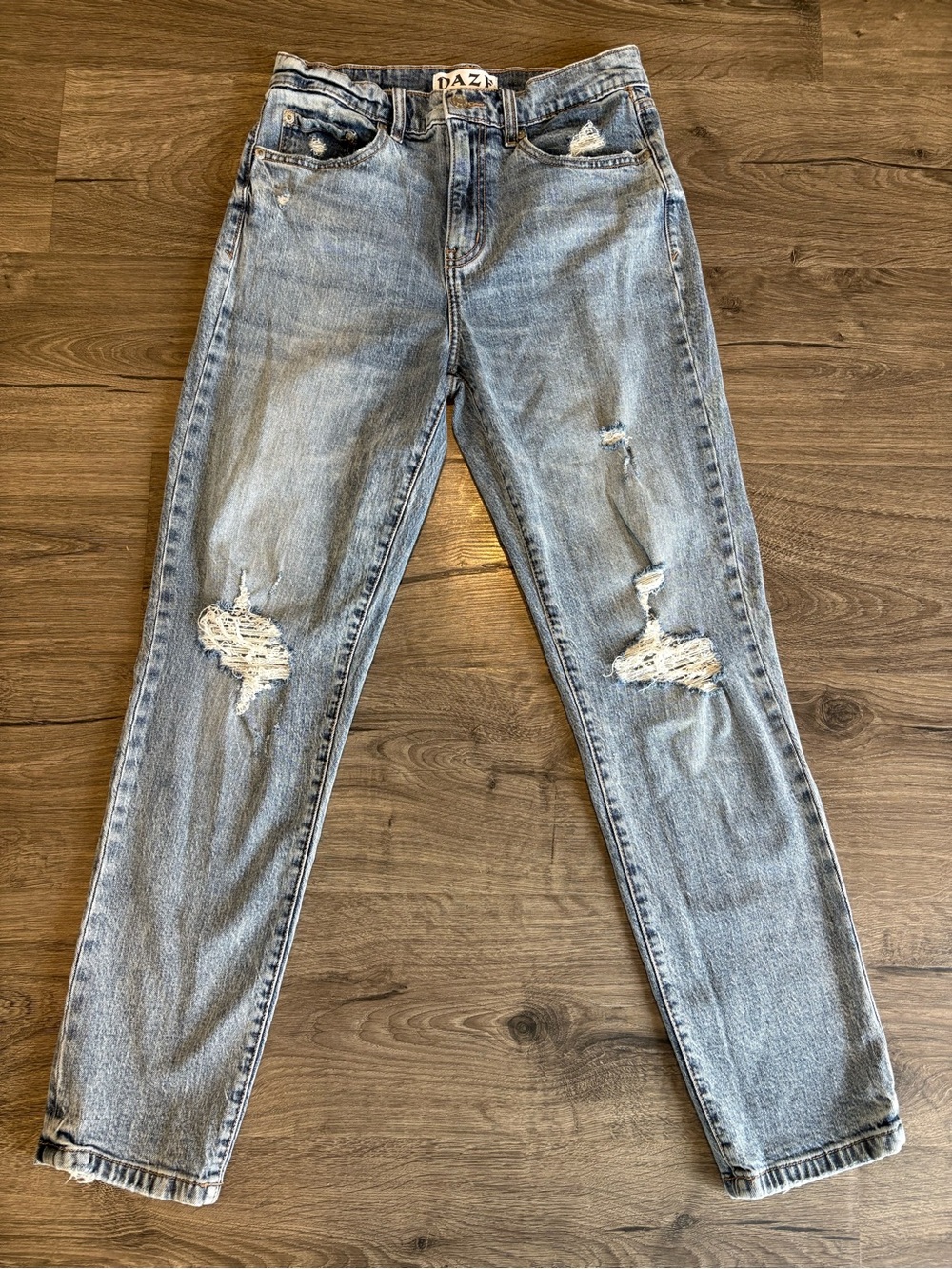 Women's Daze Light Blue Distressed Jeans size 27 with 29 in inseam straight leg